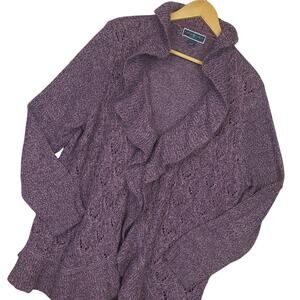 Karen Scott Women's Cable Knit Cardigan Sz 2X Open Front Ribbed Purple Boho